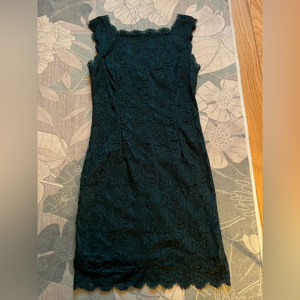 Emerald green lace mini dress